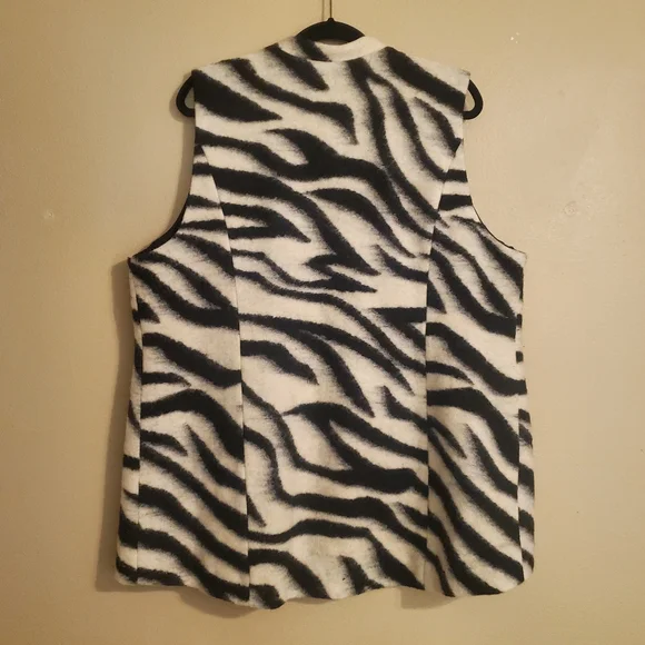 CHICO'S Black Cream Zebra Print Wool‎ Blend Open Front Vest   Women's Size XL - Picture 5 of 11